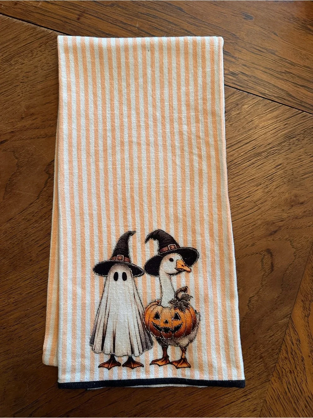 Halloween Kitchen Towels Set of 2 Ghost Pumpkins Striped Orange Black